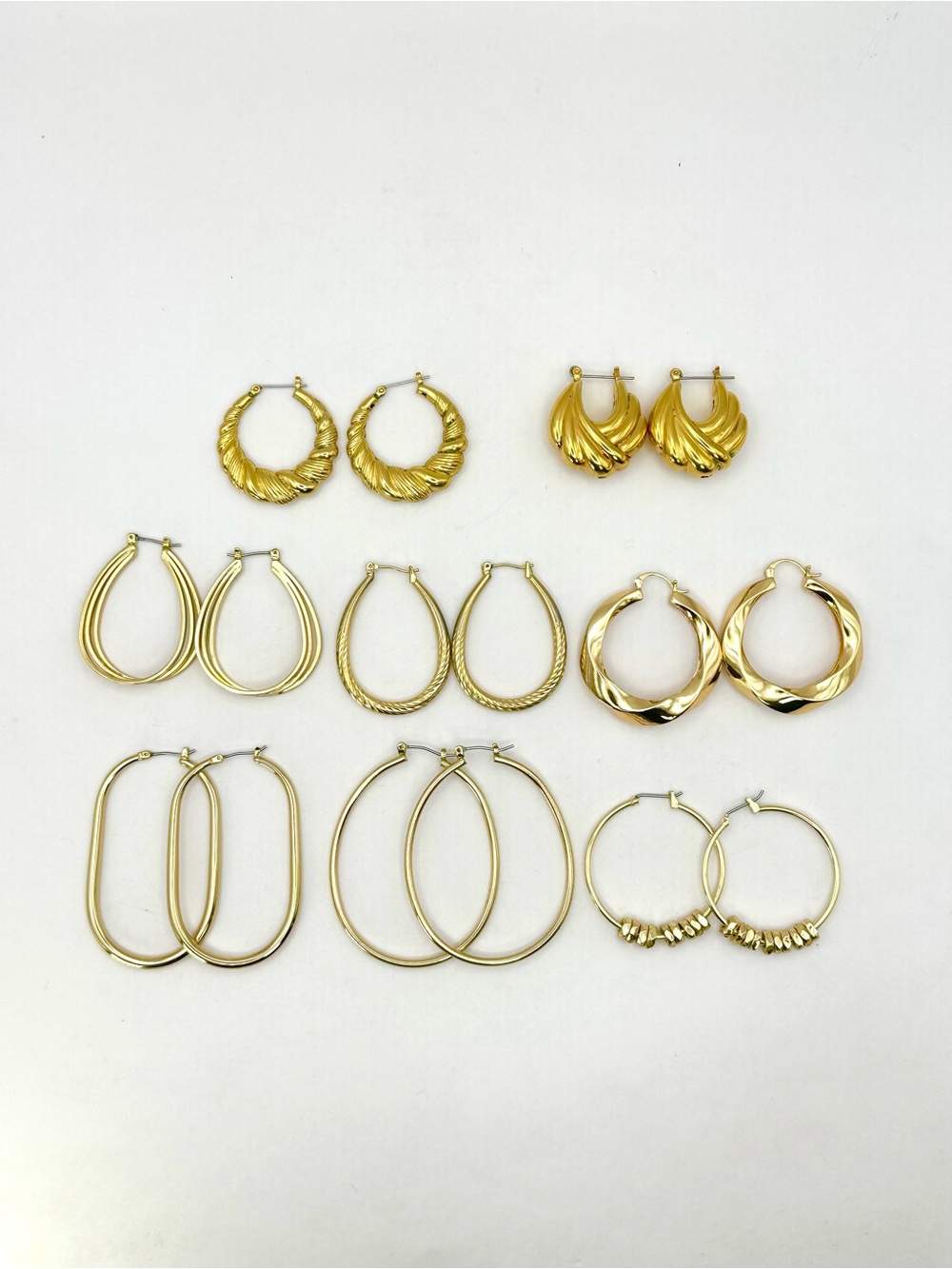 Lot of Gold Tone Hoop Earrings 8 Pair